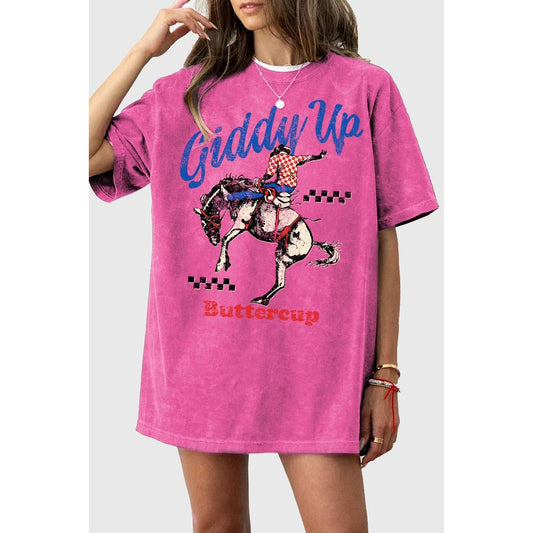 GIDDY UP BUTTERCUP OVERSIZED MINERAL GRAPHIC TEE: Mineral Magenta