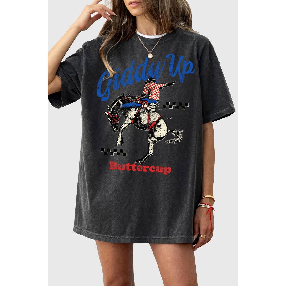 GIDDY UP BUTTERCUP OVERSIZED MINERAL GRAPHIC TEE: Mineral Magenta