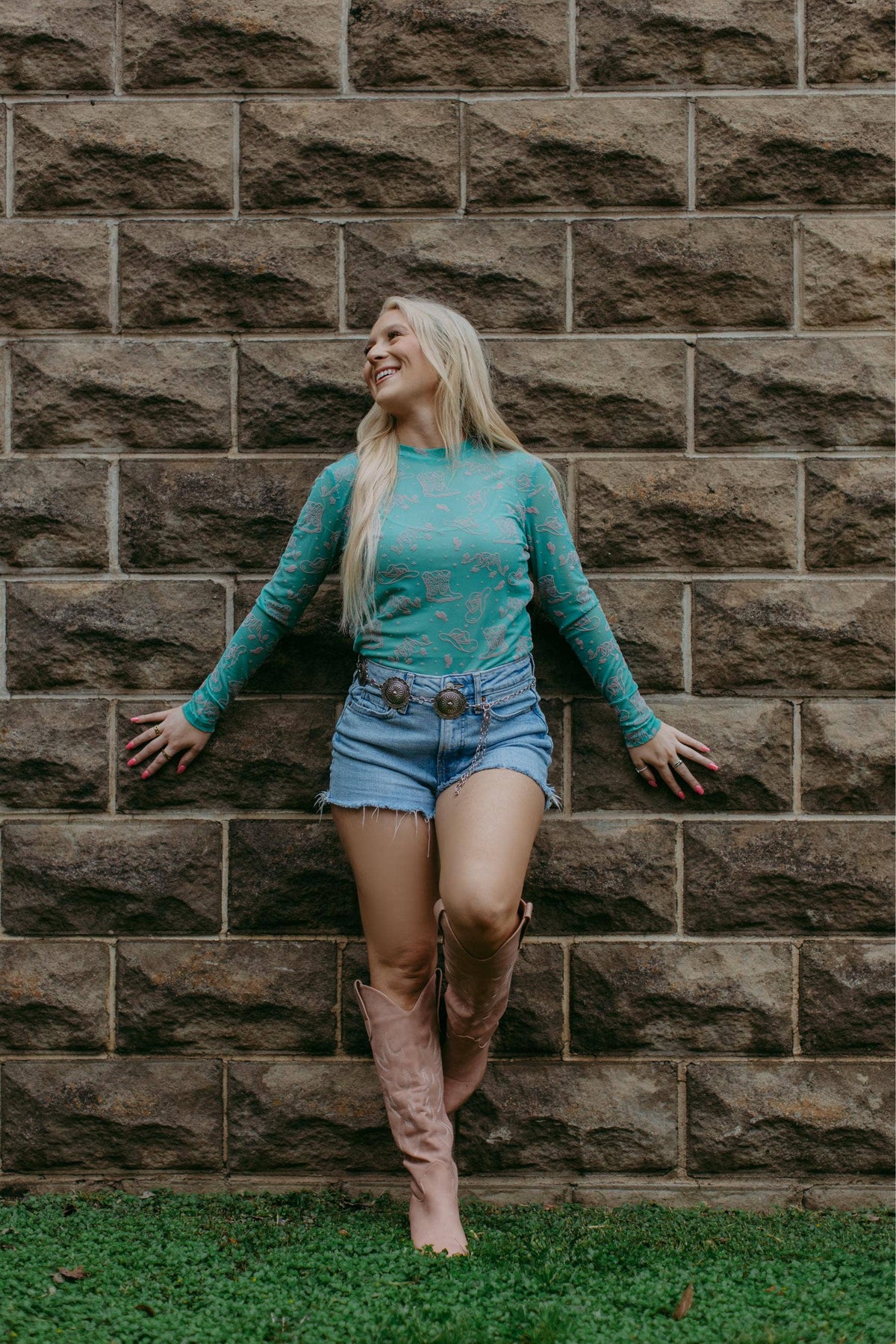 Country Velvet Mesh Top: Turquoise