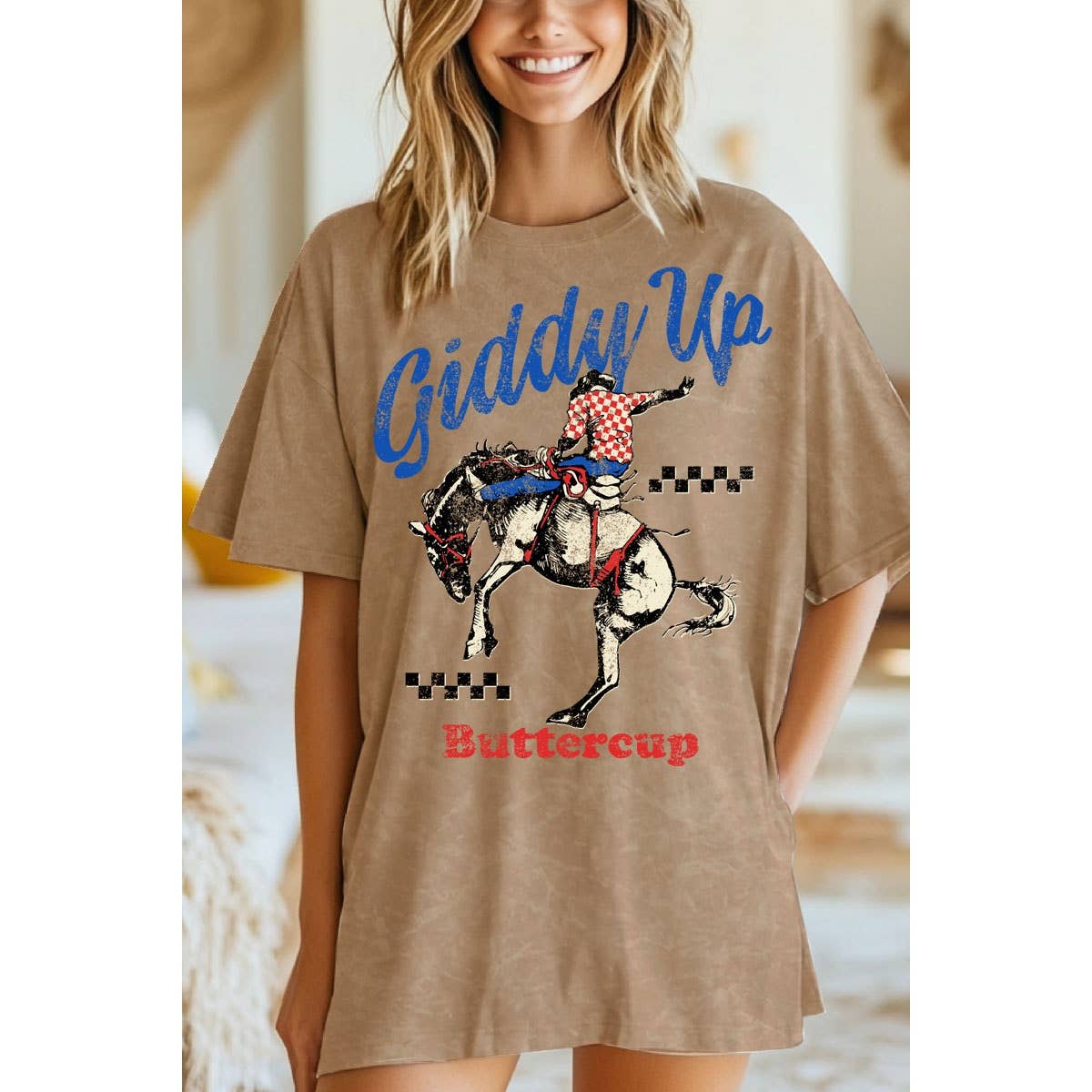 GIDDY UP BUTTERCUP OVERSIZED MINERAL GRAPHIC TEE: Mineral Magenta
