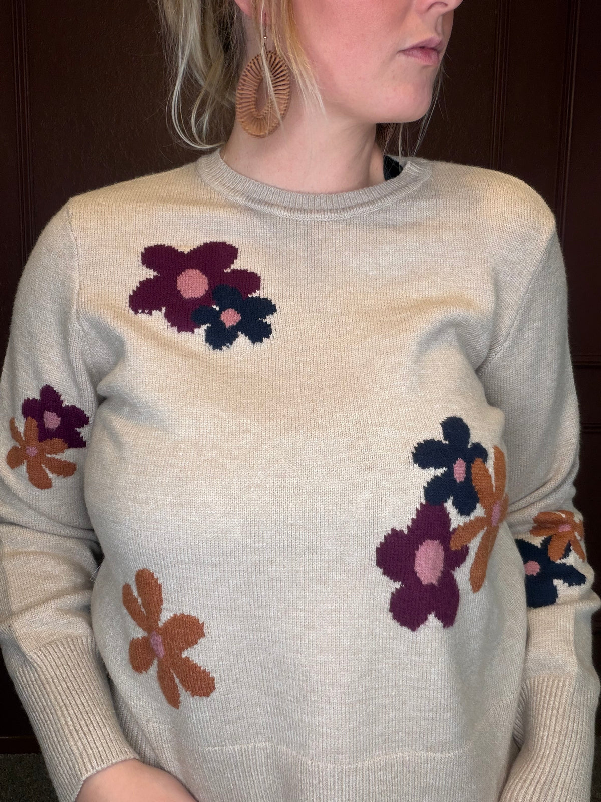 Charlie B Long Sleeve Sweater w/ Flowers