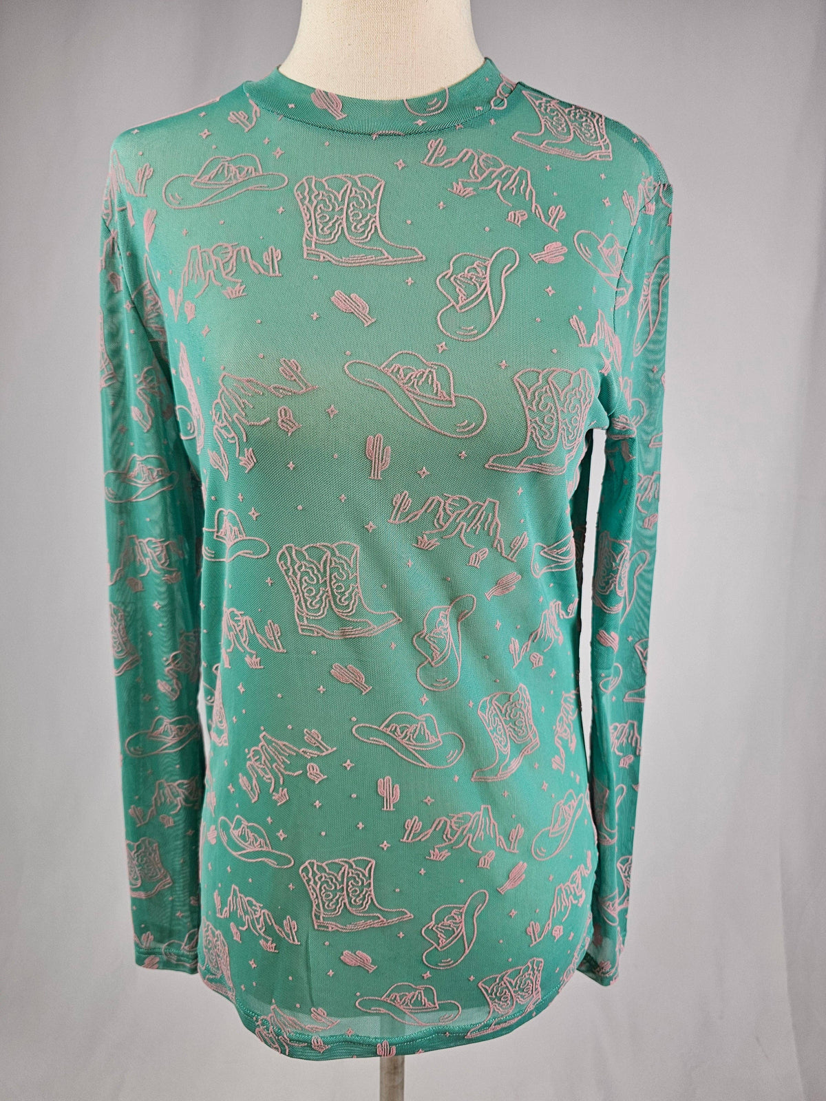 Country Velvet Mesh Top: Turquoise