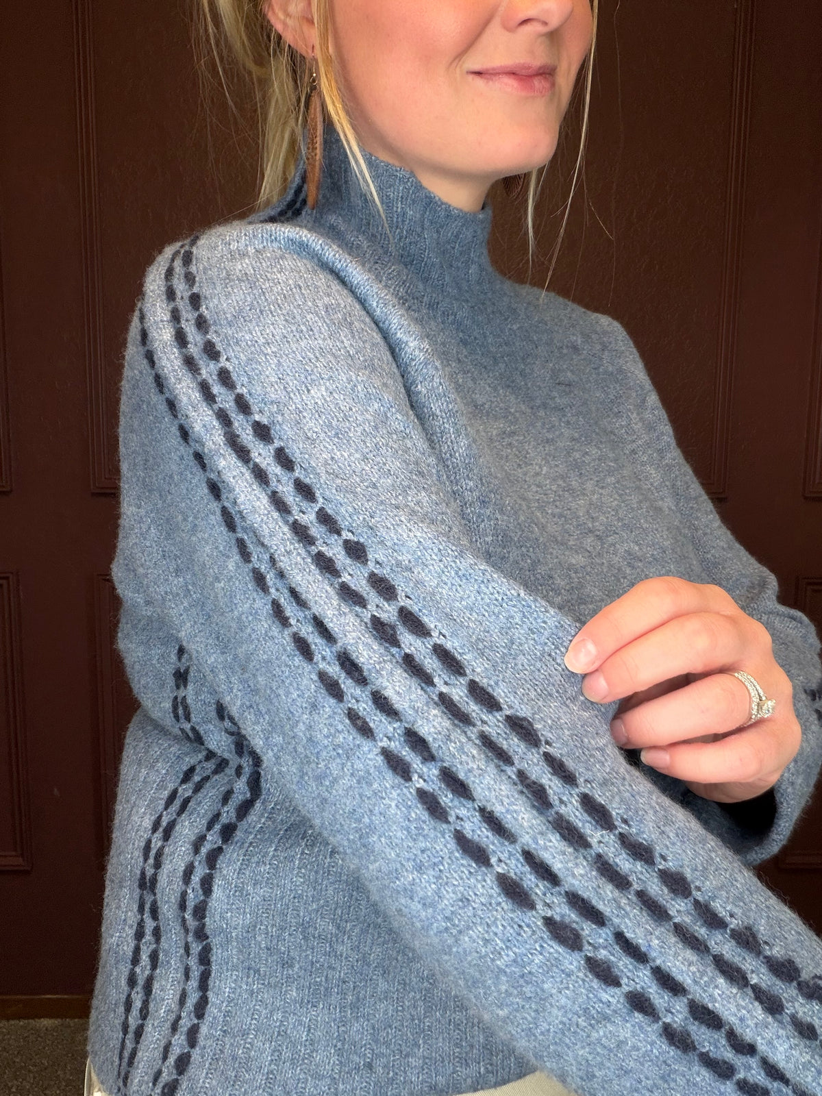 Charlie B Mock Neck w/ Stitch Detail-Denim