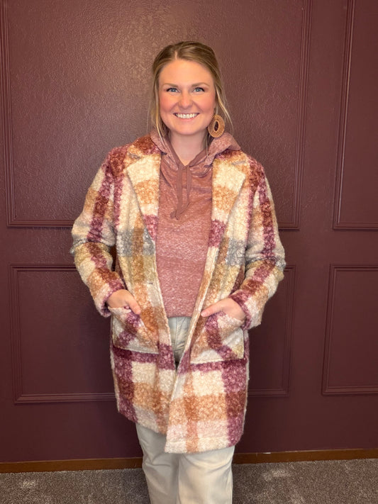 Charlie B Plaid Boucle Tailored Collar Coat