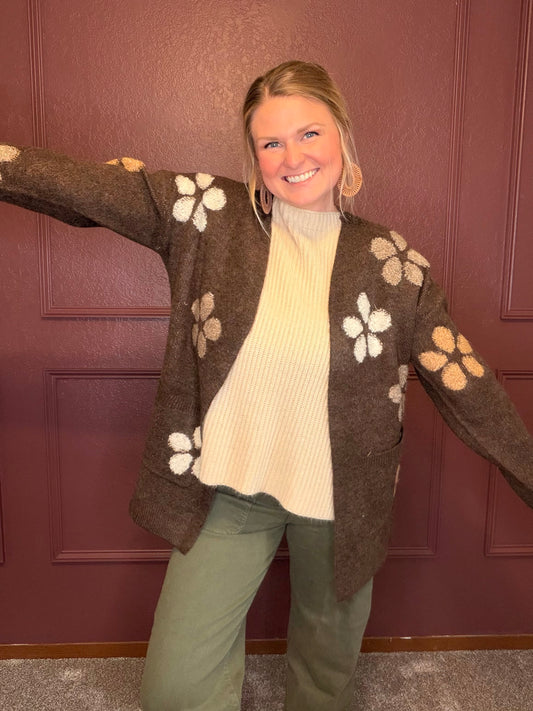 Charlie B Flower Boucle Cardigan