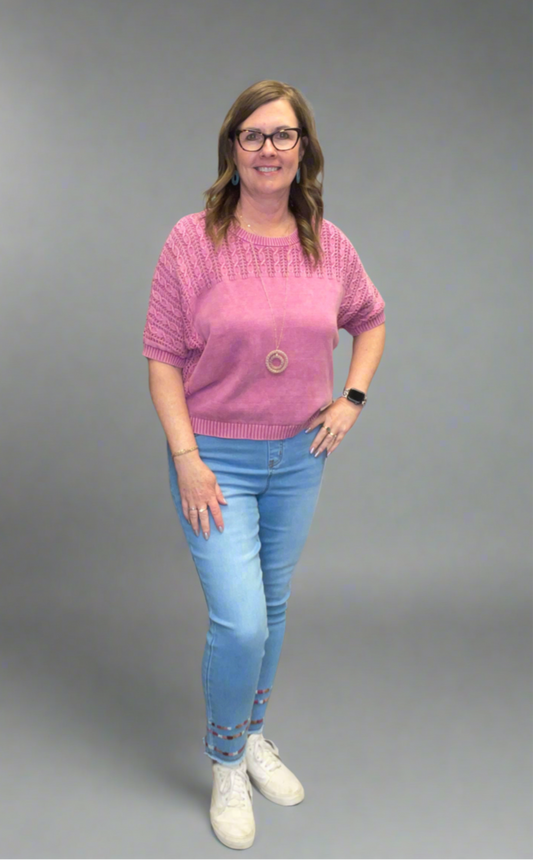 TRIBAL: SHORT SLEEVE STITCH SWEATER