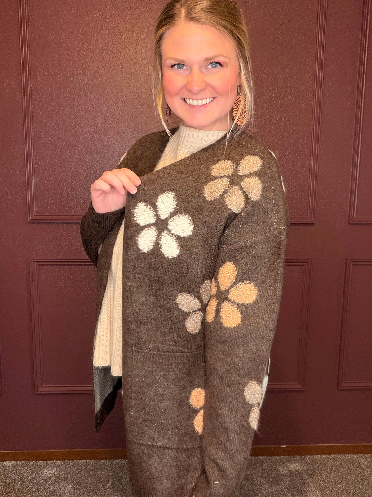 Charlie B Flower Boucle Cardigan