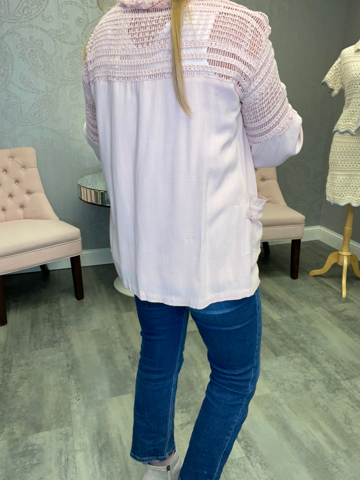 OPEN JACKET W CROCHET DETAIL
