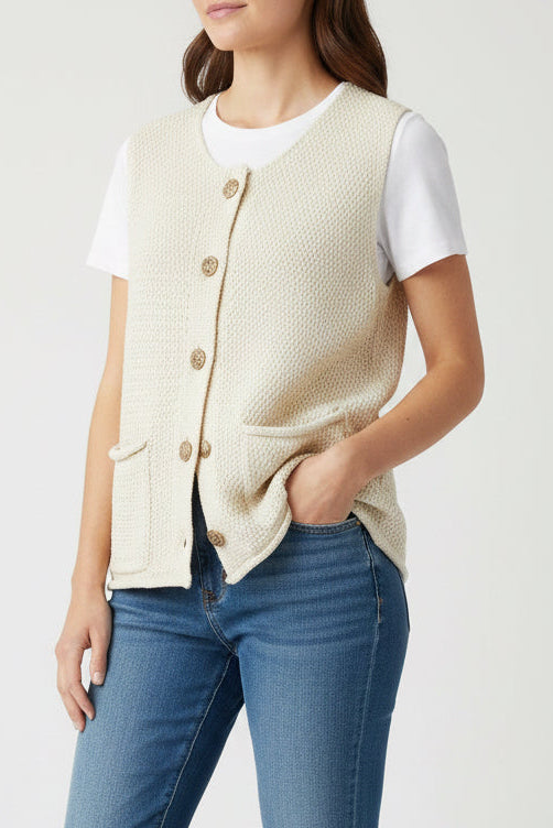 Tribal Sweater Vest w/ Pockets & Buttons