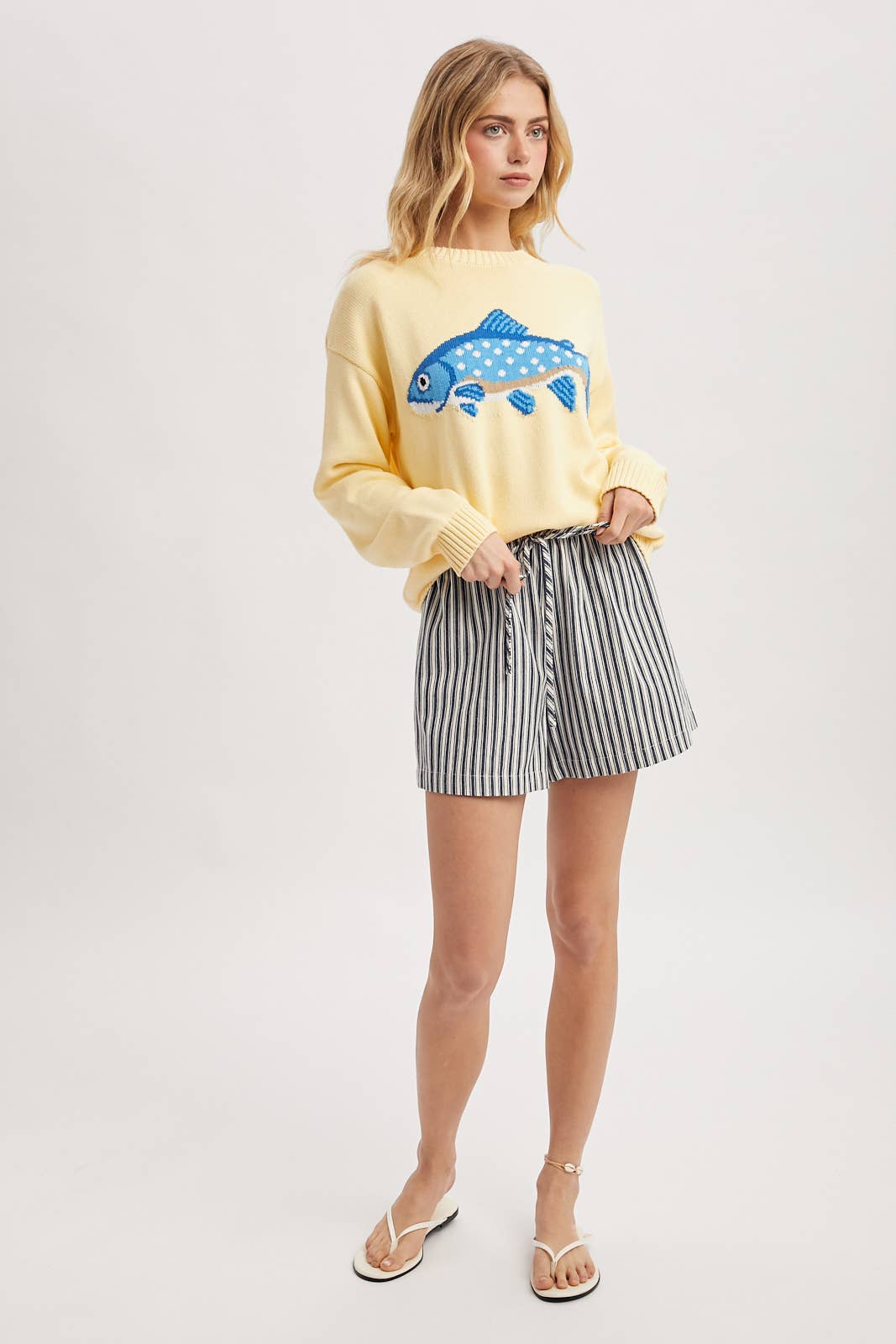 STRIPED SHORTS WITH DRAWSTRING D.NAVY/CREAM